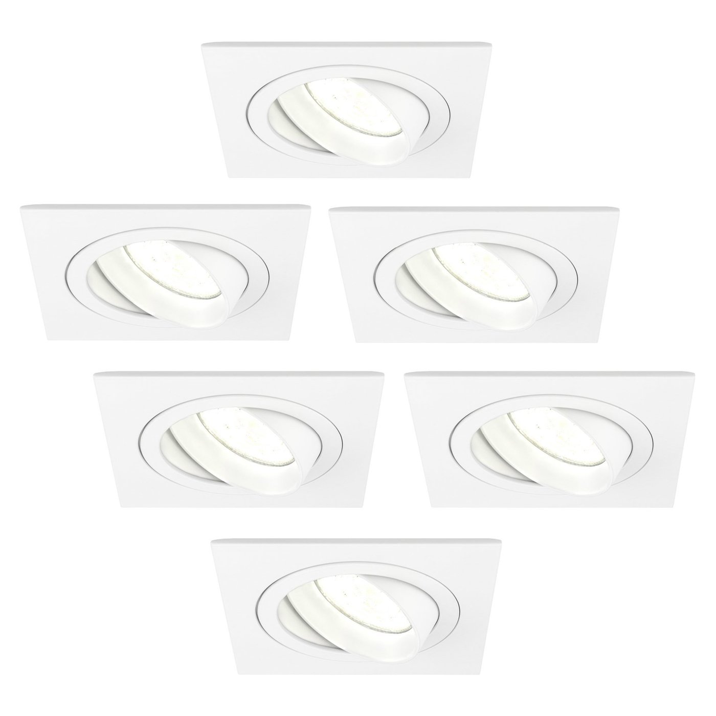 6x Lampy Wpuszczane w Sufit - Białe  - Seville - ściemniane - 3W - 4000K - ø92mm - Kwadratowy