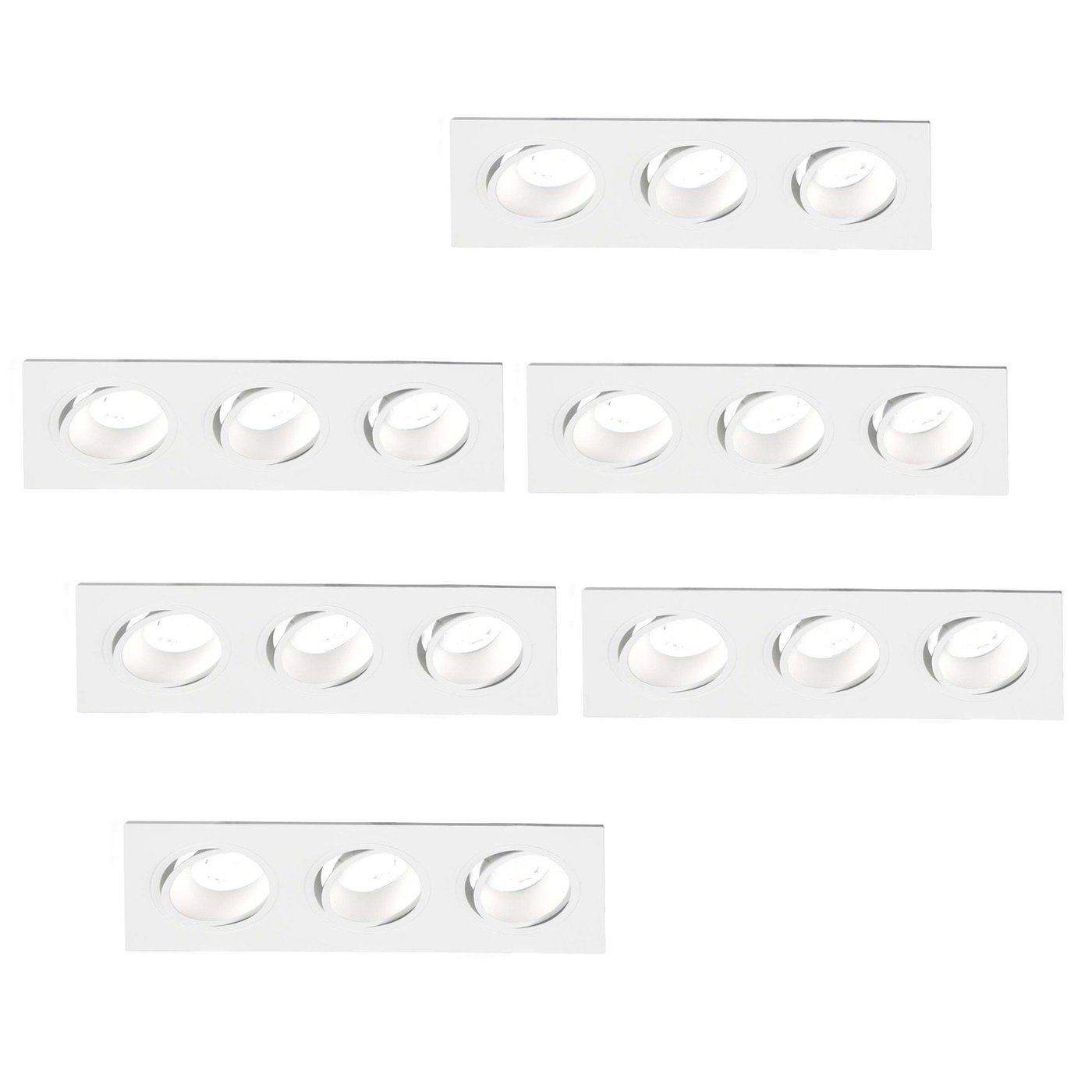 Dimmbarer LED Einbaustrahler Dreifach - Rechteck - 3W - 6500K - Weiß