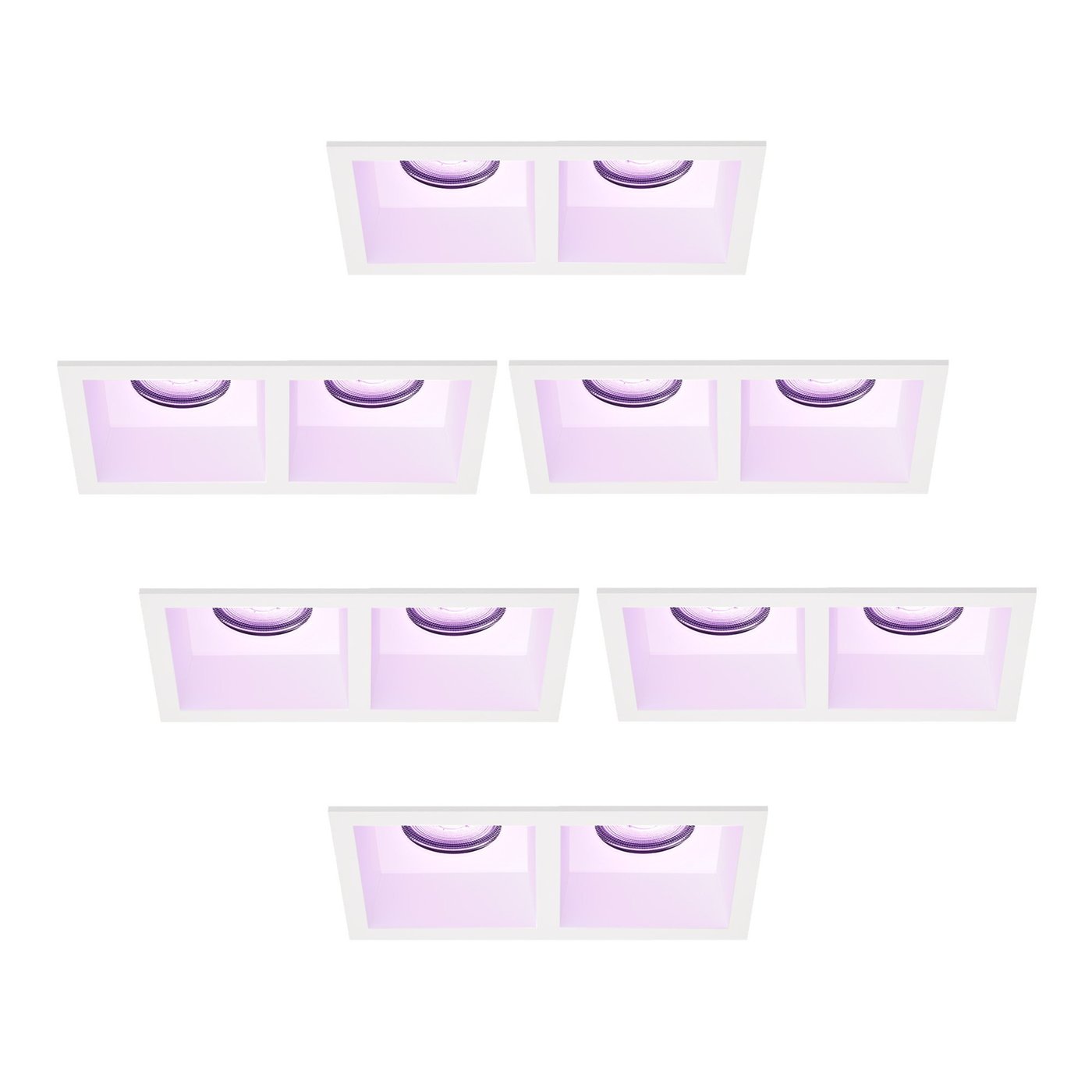 LED Einbaustrahler Dimmbar - Weiß - Doppelt - Rechteck - 4.9W - RGB+CCT - 345 Lumen - 162x85mm - 6 pack