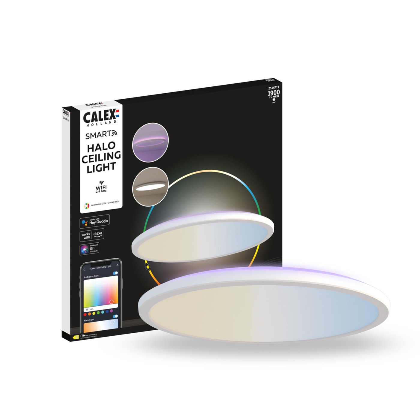 Inteligentna Lampa Sufitowa LED Calex - 25W - RGB+CCT - Ø395mm - Halo