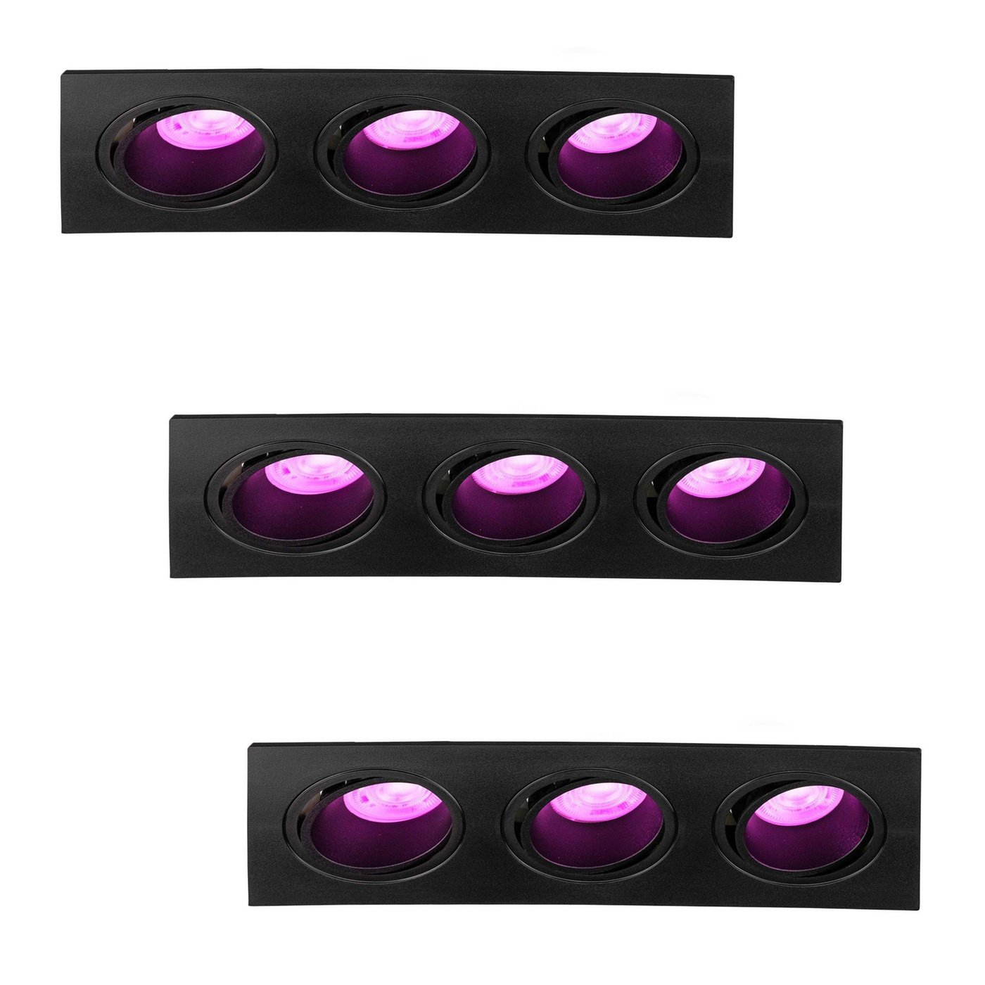 Smarter LED-Einbauspot Dreifach - Rechteck - RGB+CCT - Schwarz