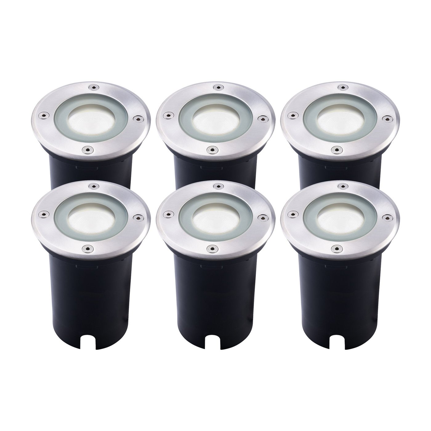 Set de 6 Focos LED Empotrable en suelo - IP67 - 3W - 6500K - Redondo - Cable de 1 metro - Acero Inox