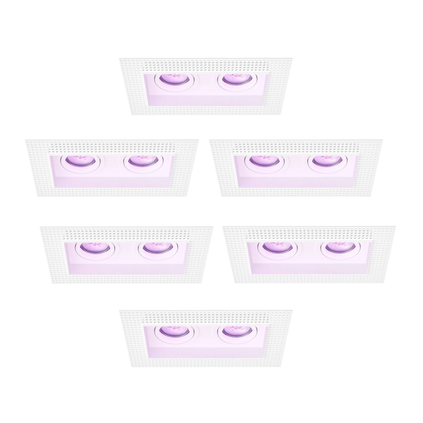 LED Einbaustrahler Dimmbar - Randlos - Weiß - Doppelt - 4.9W - RGB+CCT - 345 Lumen - 130x130mm - 6 pack