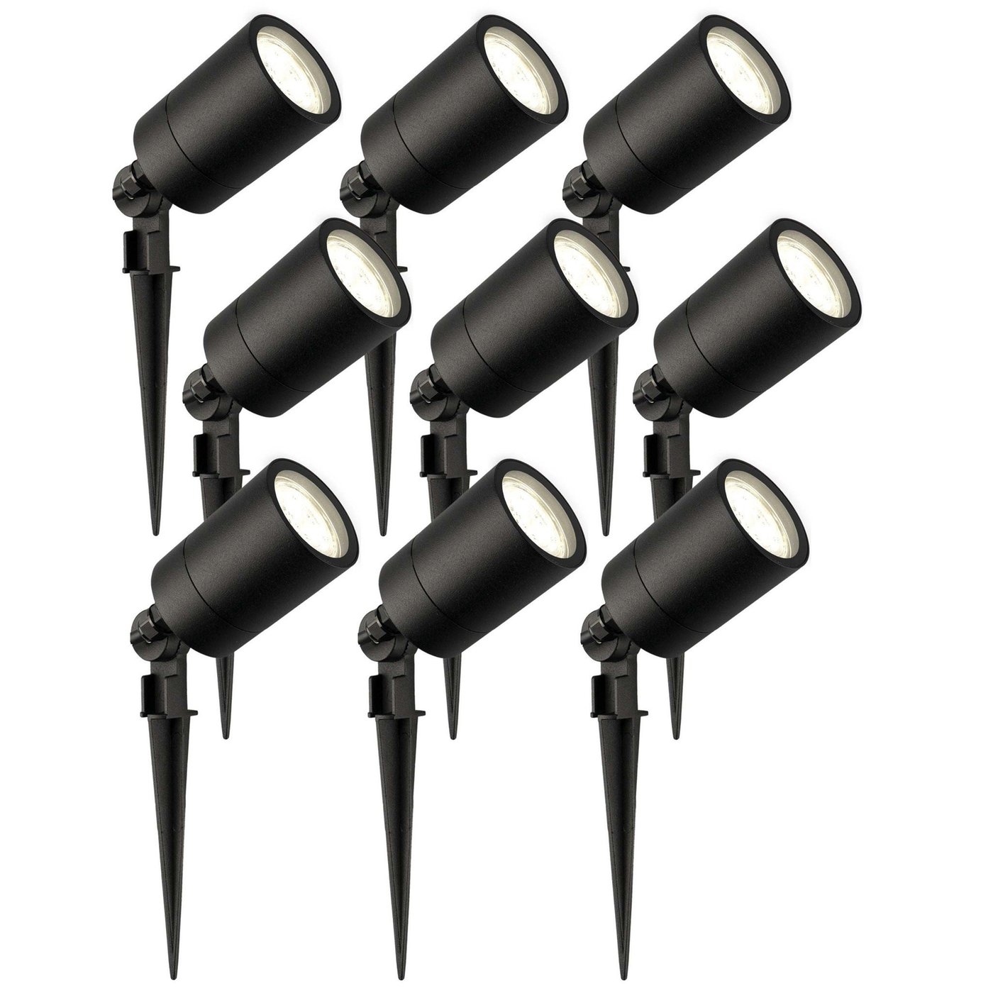 9x Spot à piquer LED – Aluminium - IP65 - 3W - 4000K - Câble 1M - Noir