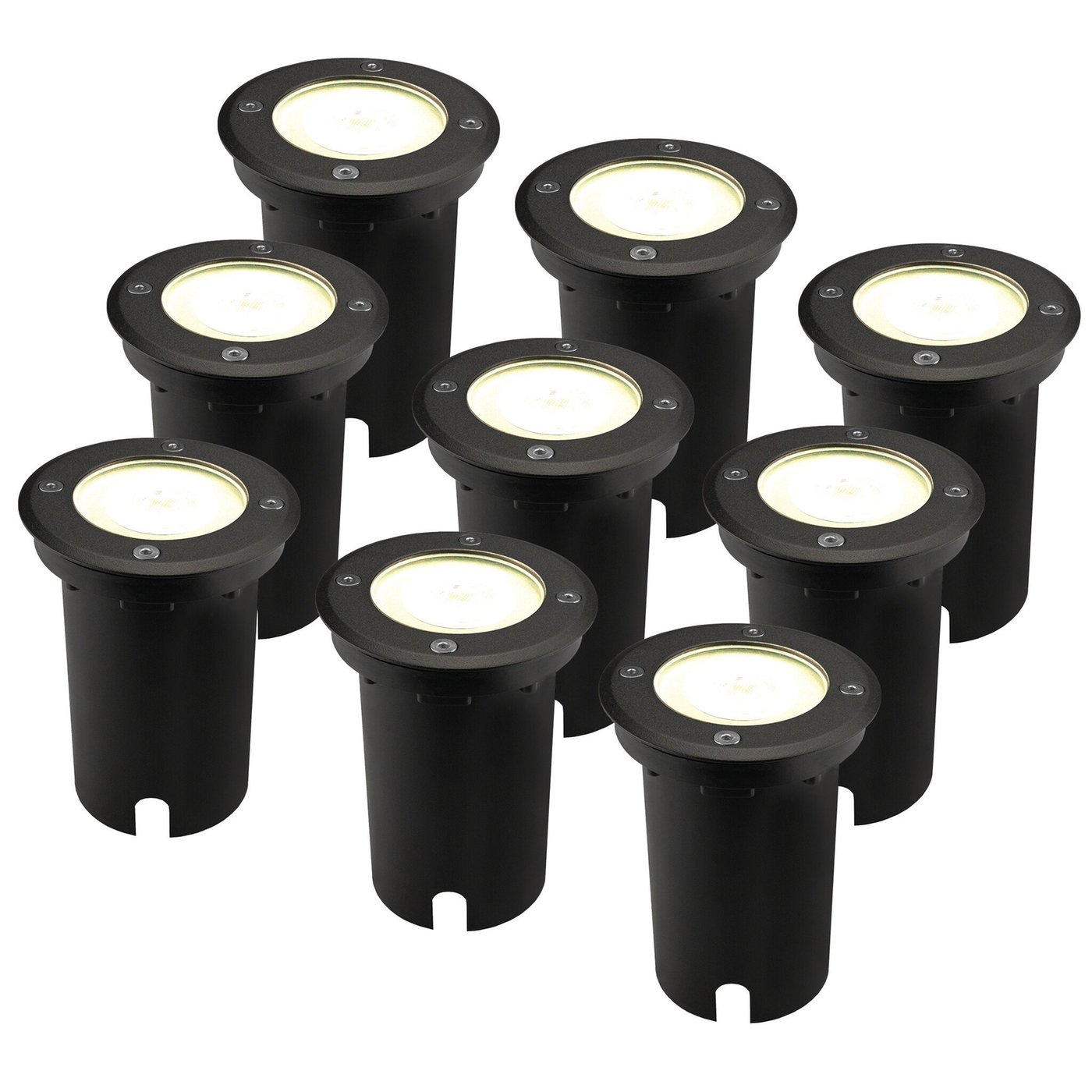 9x LED Nedgravningsspot - IP67 - 3W - 4000K - 1 meter kabel - Sort 
