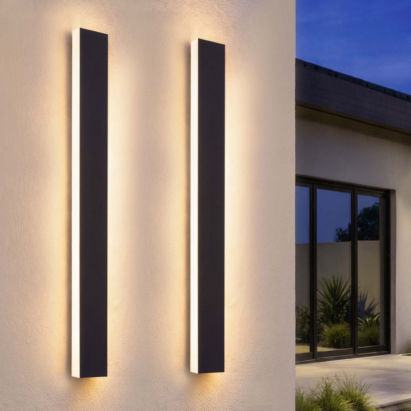 2x LED Wandlamp Buiten - Villaverlichting – 100 cm - 23W - 2700K - IP65 – Zwart