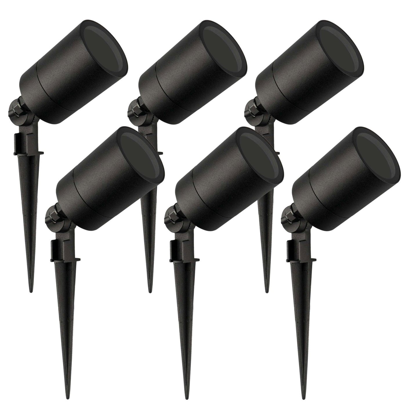 6x Zewnętrzny  Reflektor Ogrodowy LED - Czarny - IP65 - Gniazdo GU10 - Kabel zasilający 1 metr