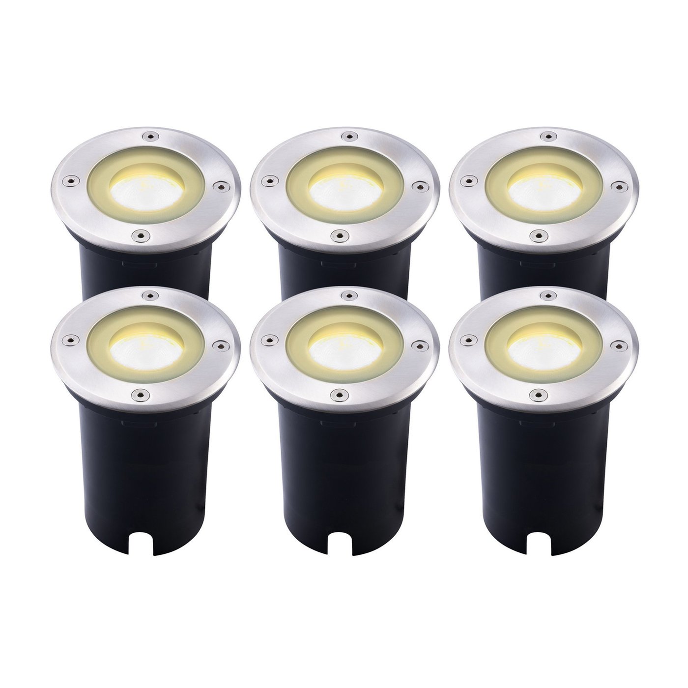6x LED Bodeneinbaustrahler Rund - IP67 - 3W - 2700K - 1m Kabel