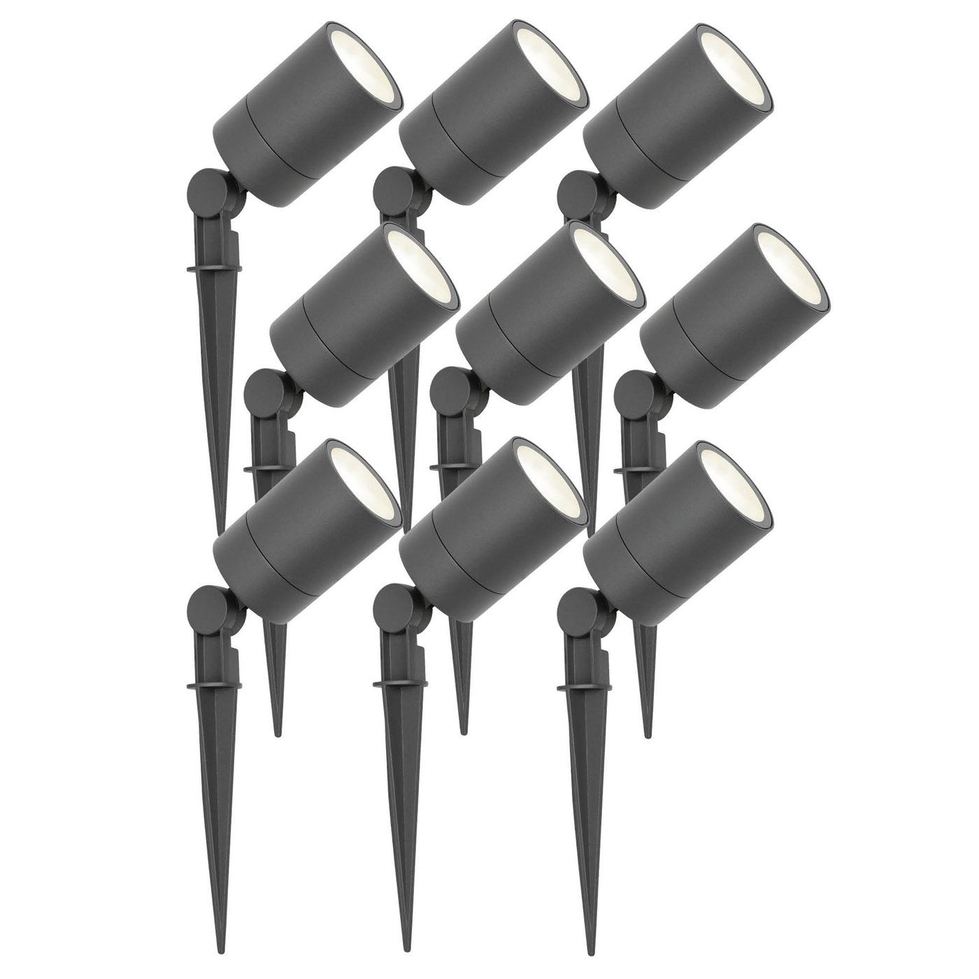 9x Zewnętrzny Reflektor Ogrodowy LED - Antracyt - IP65 - 3W - 4000K - Kabel zasilający 1 metr