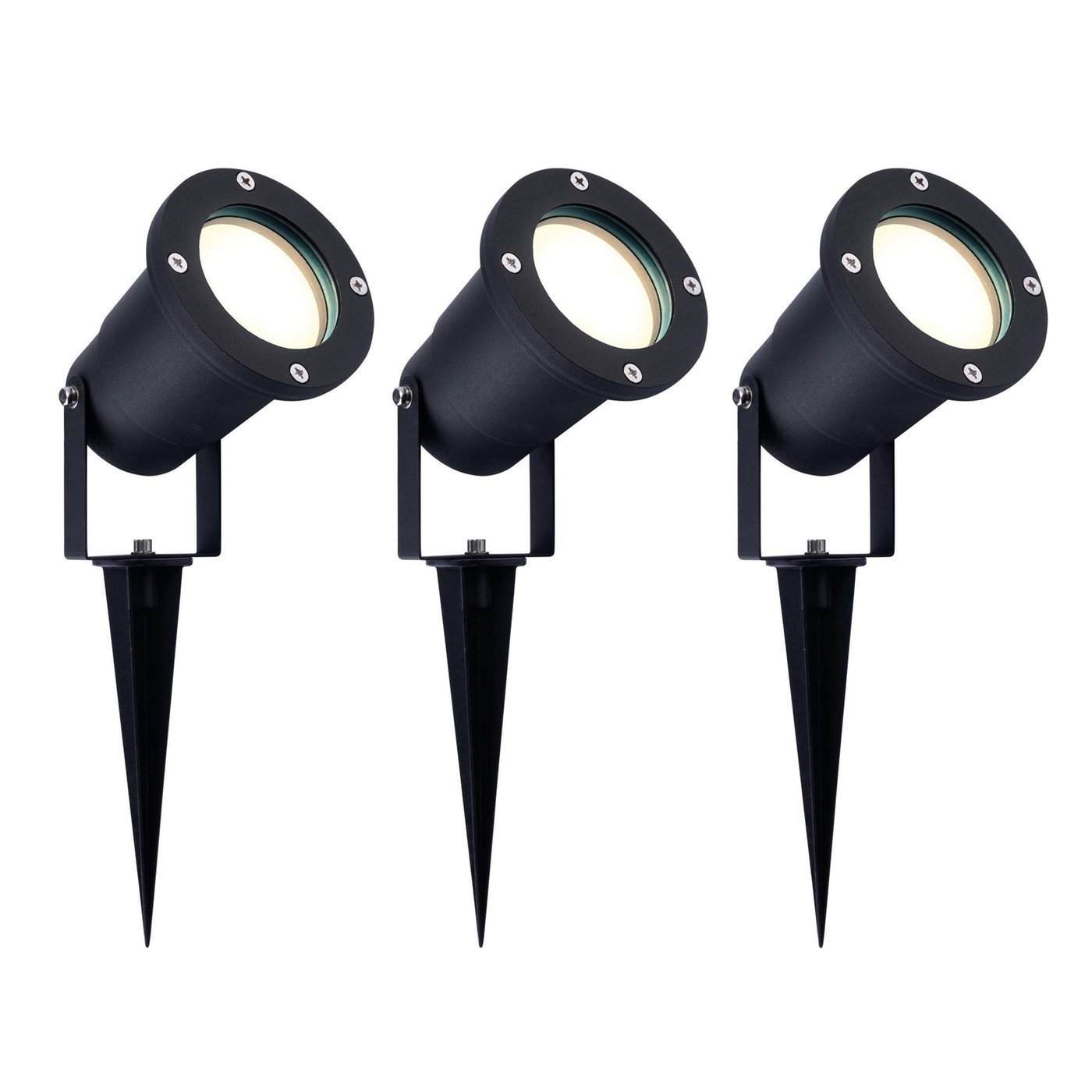 3x Zewnętrzny Reflektor Ogrodowy LED - Czarny - IP65 - 3W - 4000K - Kabel zasilający 1 metr
