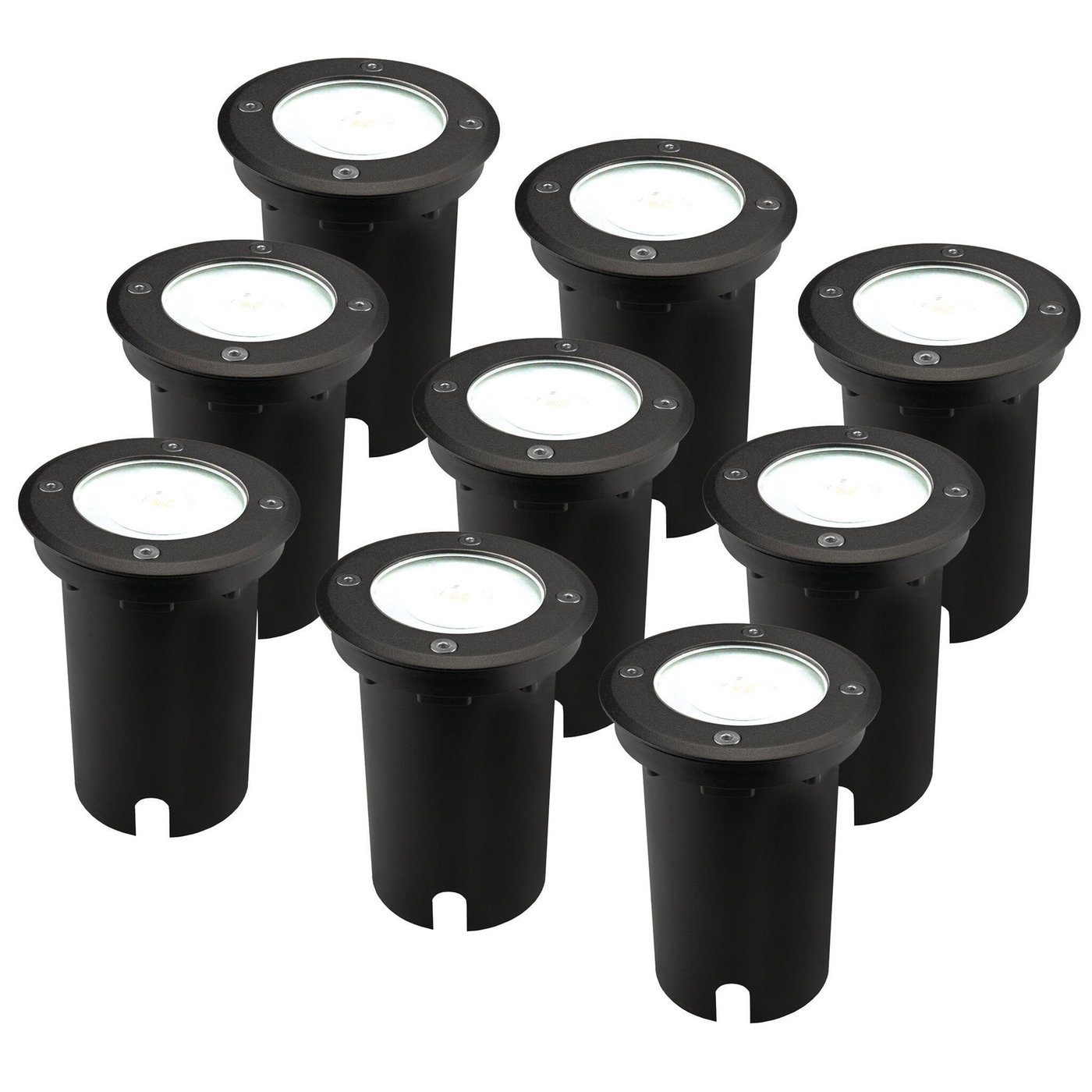 9x LED Nedgravningsspot - IP67 - 3W - 6500K - 1 meter kabel - Sort