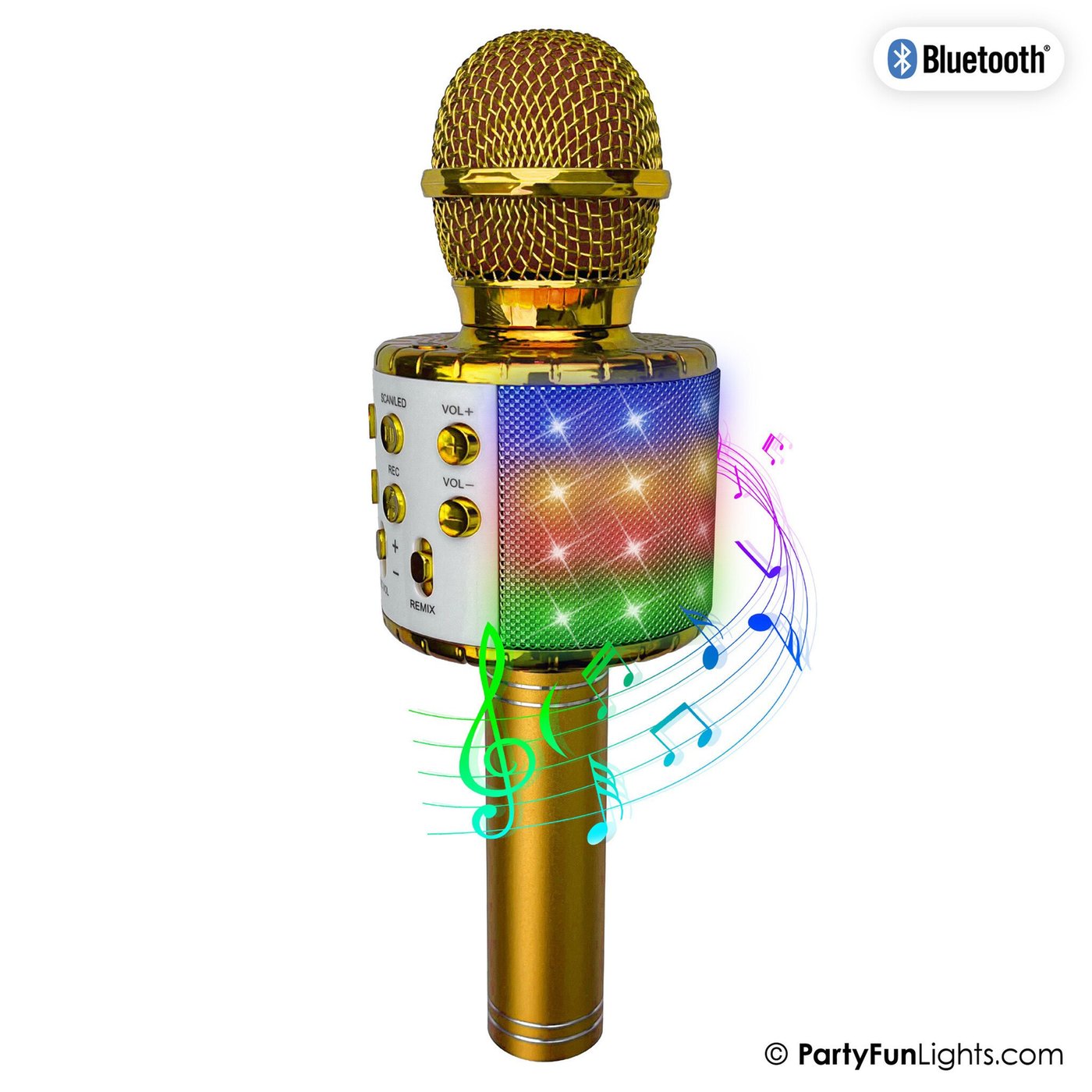 Bluetooth-Karaoke-Mikrofon - Gold - Inkl. Lautsprecher und Lichteffekte