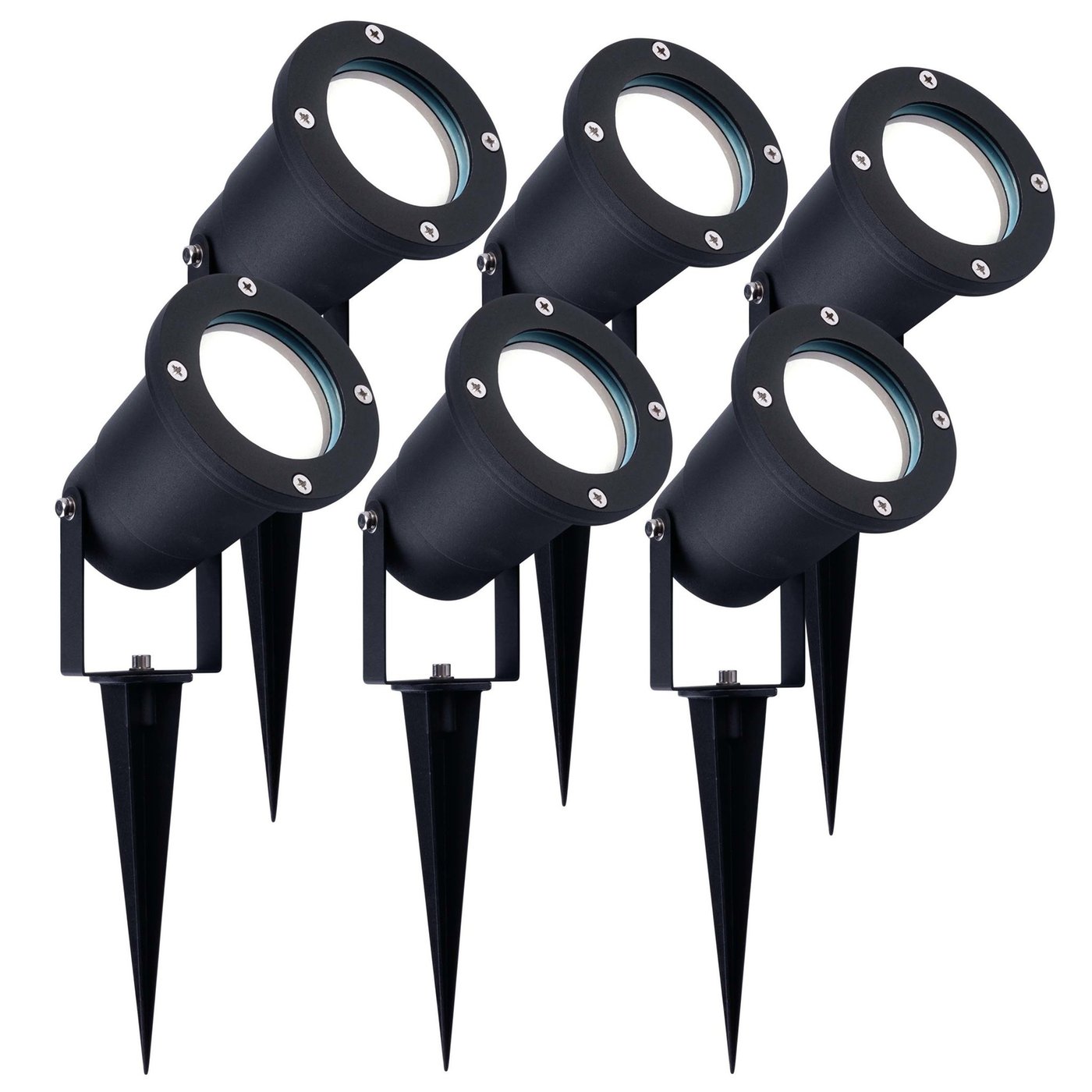 6x Zewnętrzny Reflektor Ogrodowy LED - Czarny - IP65 - 5W - 6500K - Kabel zasilający 1 metr