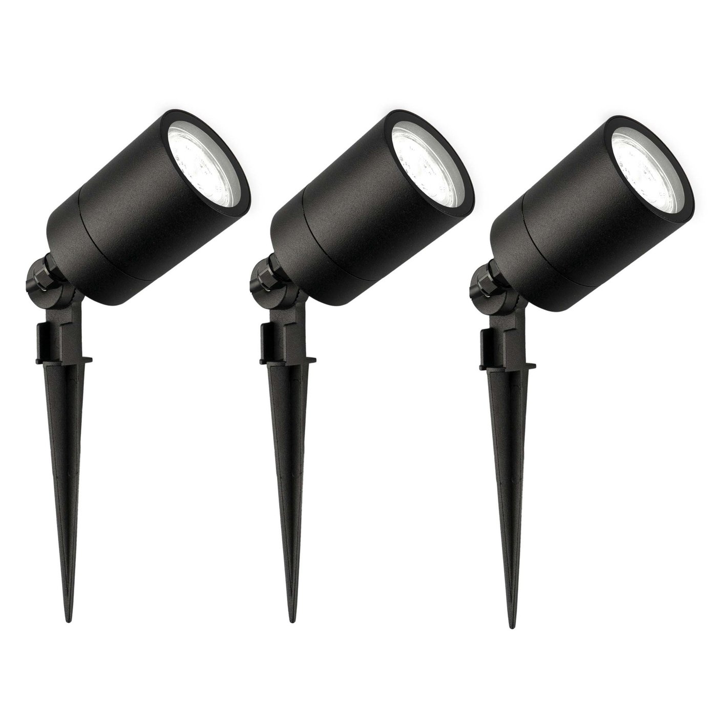 3x Zewnętrzny Reflektor Ogrodowy LED - Czarny - IP65 - 5W - 6500K - Kabel zasilający 2 metry