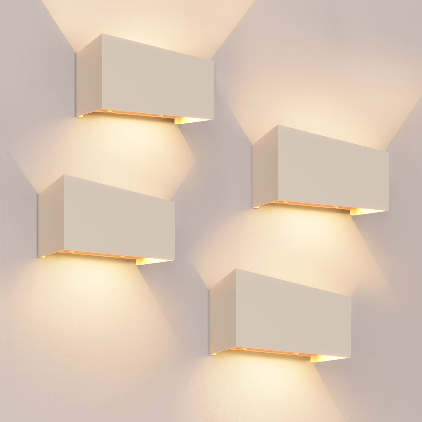 4x Zewnętrzny Kinkiet Ścienny LED - Dwustronny - 9.5W - 3000K - IP54 - Beżowy - Odpowiedni do Użytku Wewnątrz i na Zewnątrz