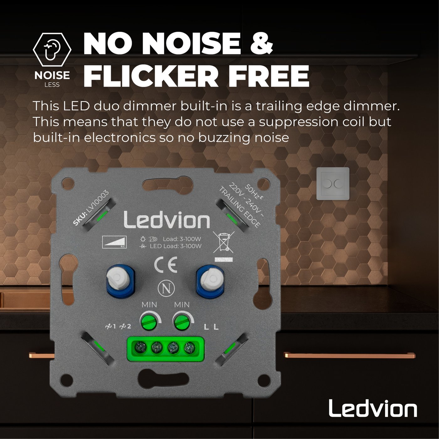 Scandinavian home Dimmer für LED Lampen 3-300W / VA - Universeller LED Dimmer Schalter mit Phasenabschnitt, Standardmaß 55 - Unterputz Dimmer 230V Dimmschalter Drehdimmer - Blende Anthrazit Matt