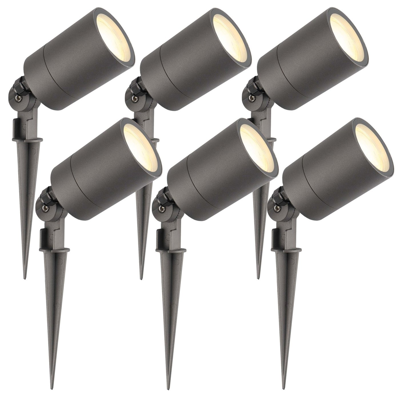 6x Zewnętrzny Reflektor Ogrodowy LED - Antracyt - IP65 - 3W - 2700K - Kabel zasilający 2 metry