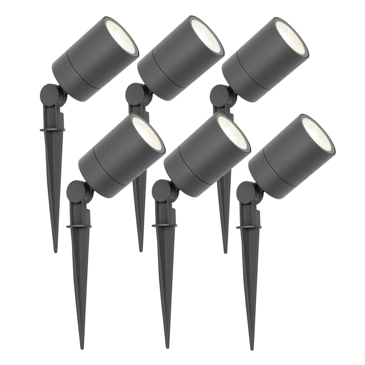6x LED Garden Spike Lights GU10 - 3W - 4000K - IP65 Rated for Outdoor/Exterior Use - Anthracite - 1 Metre Cable - 220-240V Mains Powered