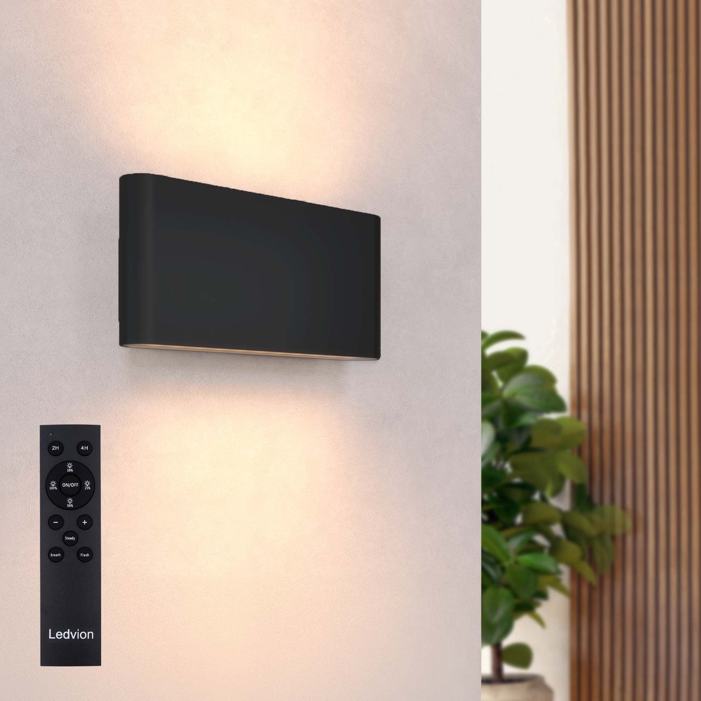 Applique Murale Rechargeable USB avec Télécommande - Noir - Sans fil – Dimmable - 2700K -Batterie 4400 mAh - Convient pour l'intérieur et l'extérieur - Ovale