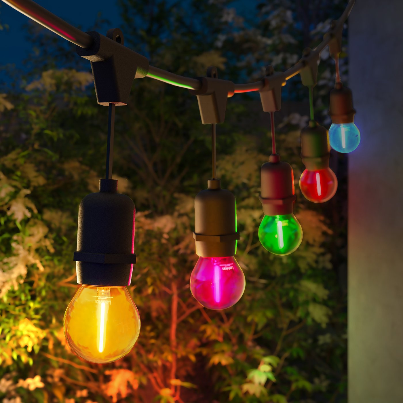 Girlanda Ogrodowa LED 30m - IP65 - z 30 kolorowymi żarówkami E27 LED - Przewód 3 metry
