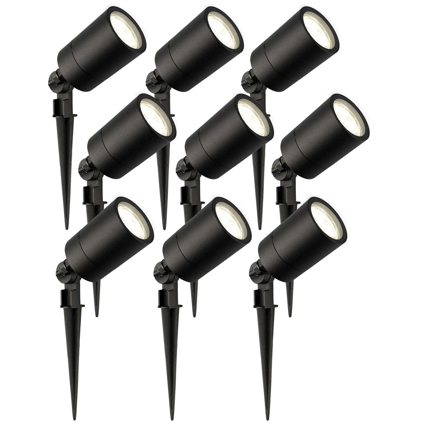 9x Zewnętrzny Reflektor Ogrodowy LED - Czarny - IP65 - 3W - 4000K - Kabel zasilający 2 metry