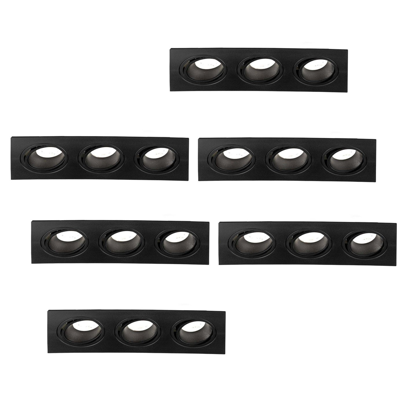 Dimmbarer LED Einbaustrahler Dreifach - Rechteck - 3W - 6500K - Schwarz
