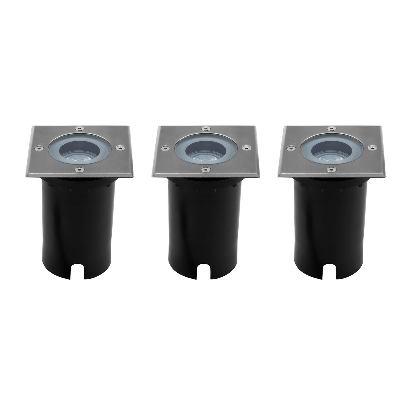 3x Zewnętrzny Lampy Najazdowe LED - Kwadratowy - Czarny - IP67 - Gniazdo GU10 - Kabel zasilający 1 metr