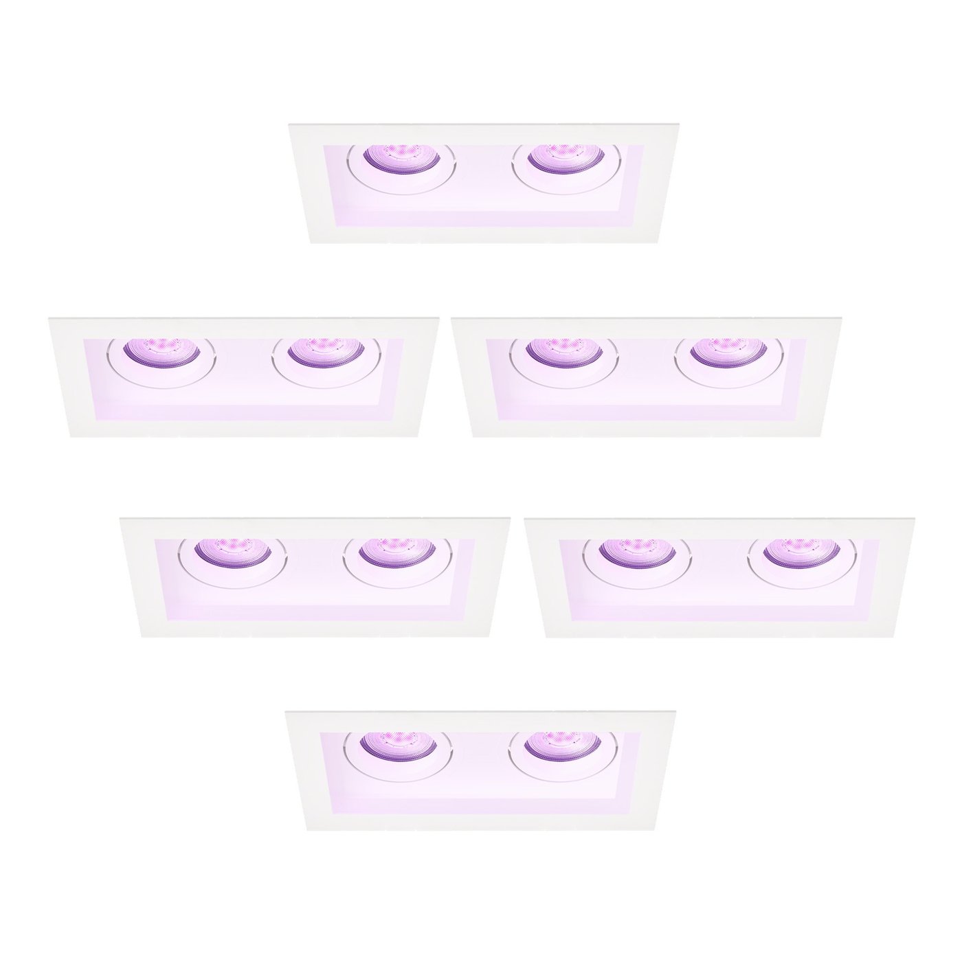LED Einbaustrahler Dimmbar - Weiß - Doppelt - Rechteck - 4.9W - RGB+CCT - 345 Lumen - 185x100mm - 6 pack