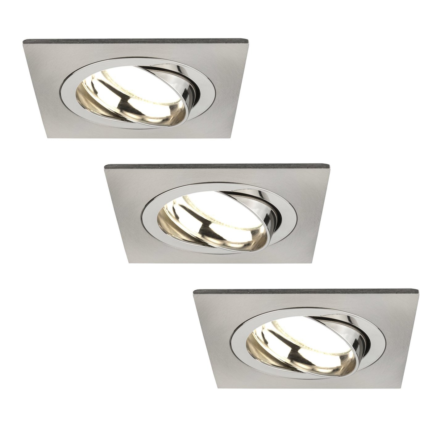 Dimmbare LED Einbaustrahler Edelstahl - Sevilla - 3W - 2700K - 92mm - Quadrat - 3 Pack