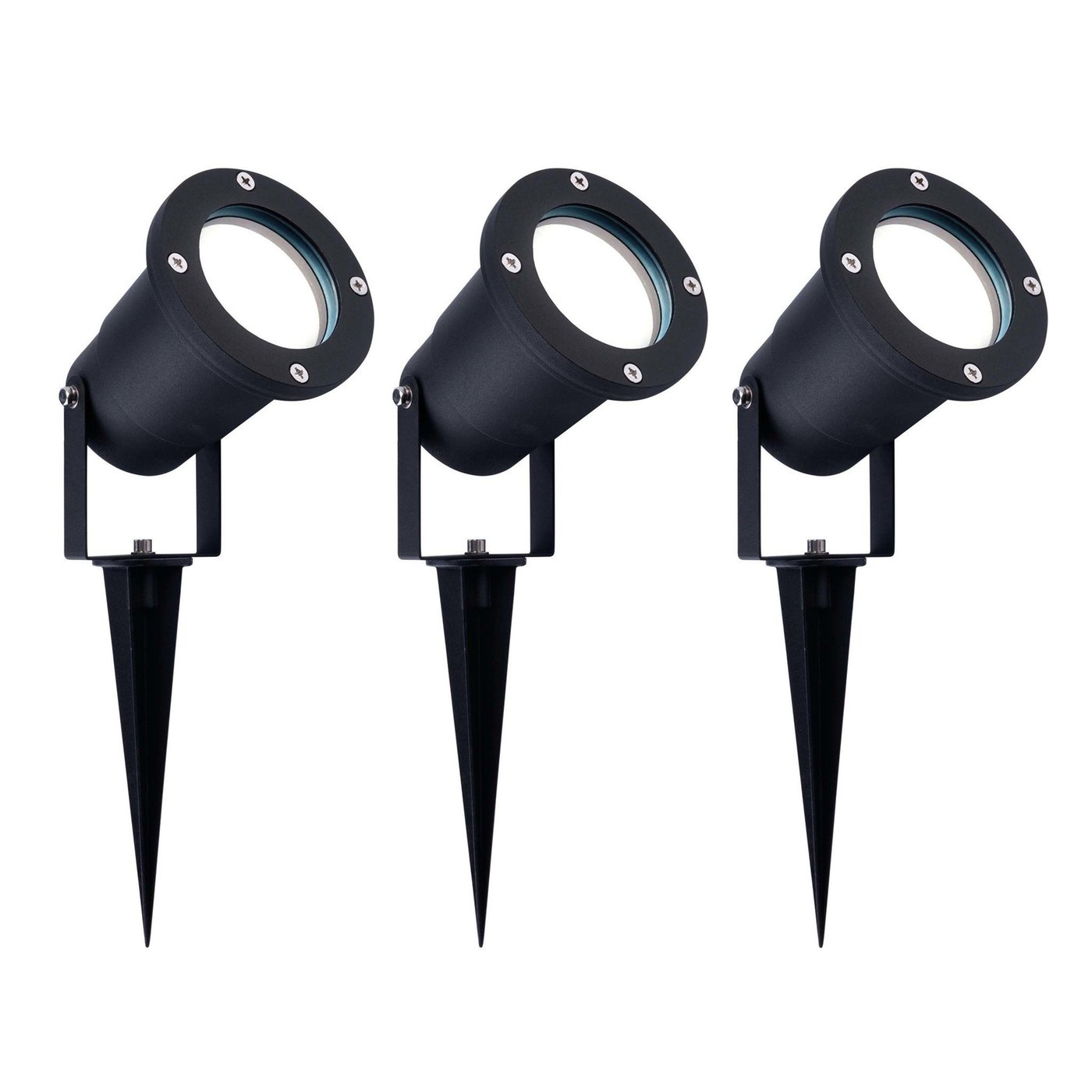 Set de 3 Focos de jardín LED con Pincho - 3W - Aluminio - Negro - 6500K - IP65 - Cable de 1 metro