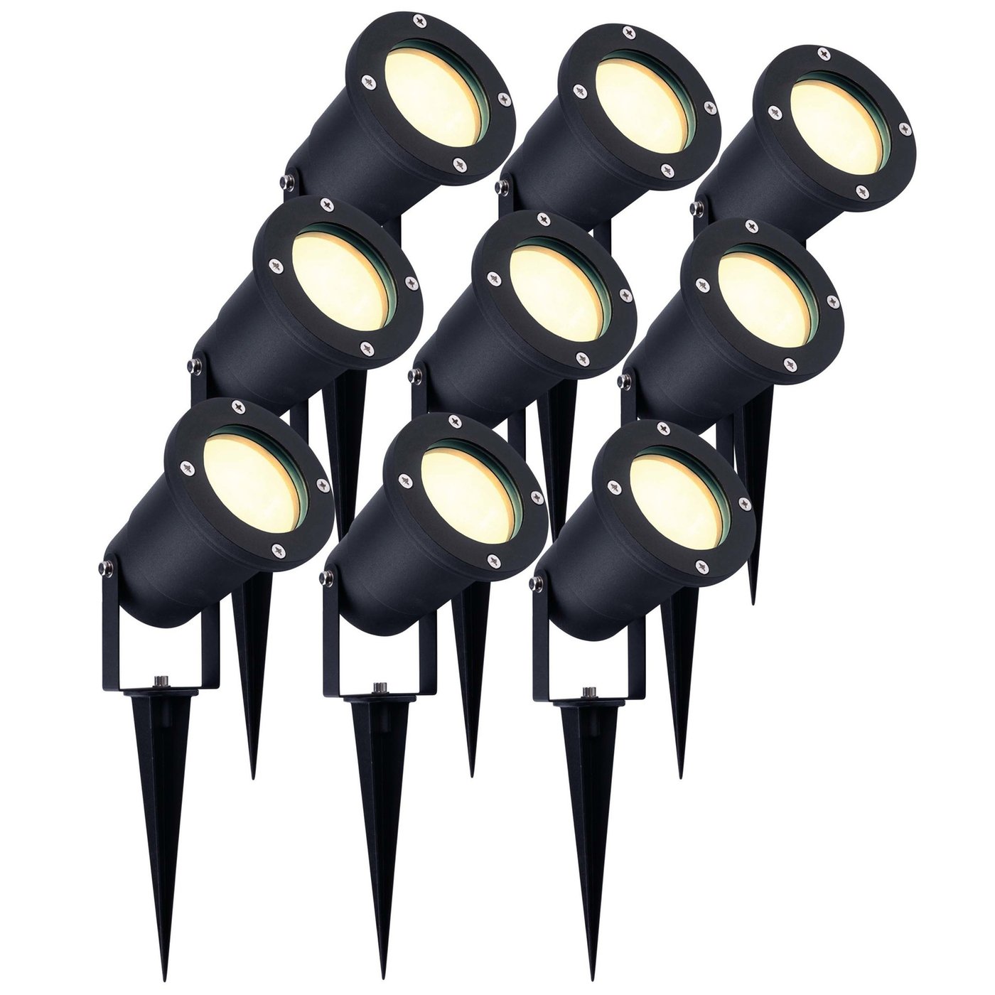 9x Zewnętrzny Reflektor Ogrodowy LED - Czarny - IP65 - 3W - 2700K - Kabel zasilający 1 metr