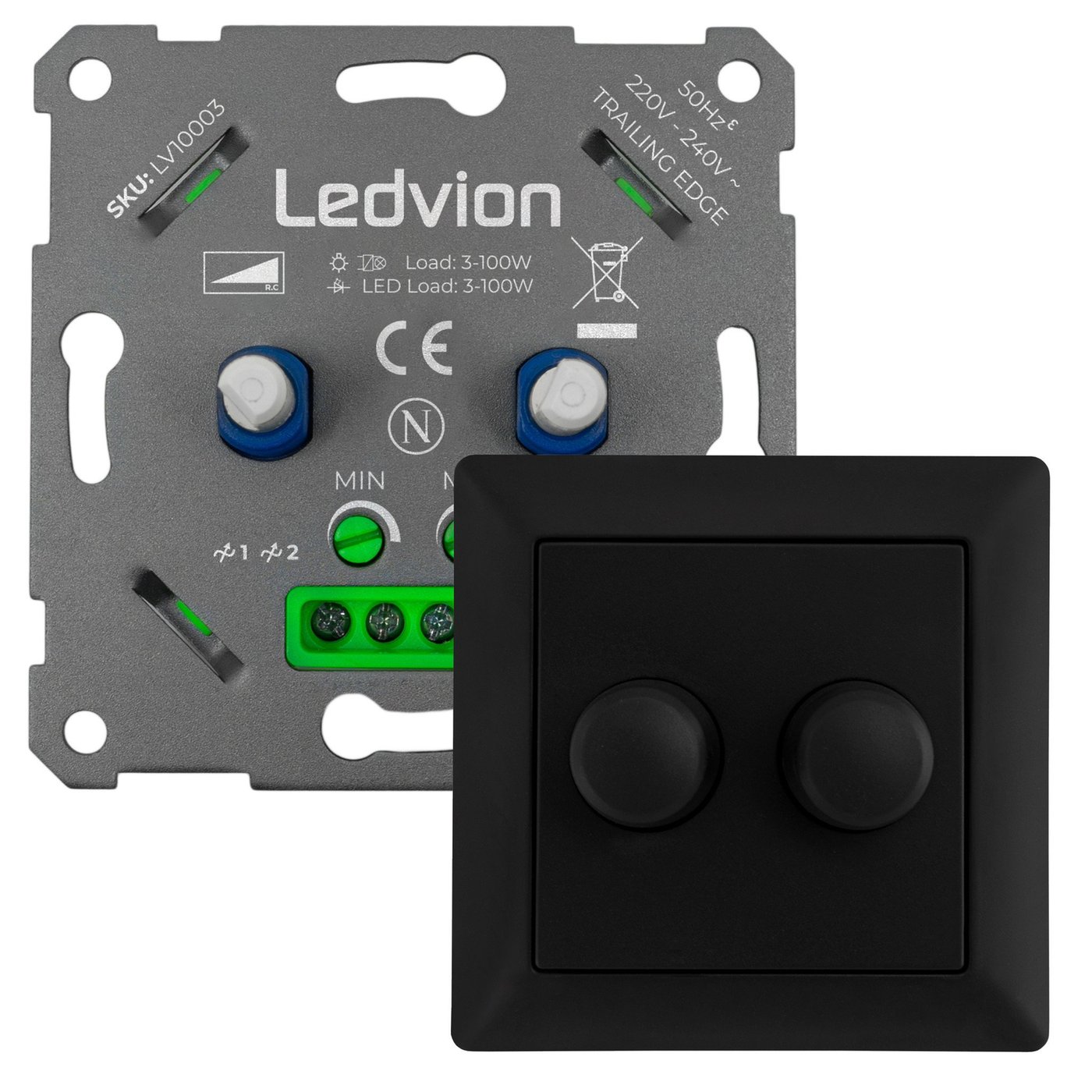 LED Duo Variateur 2x 3-100 Watt - 220-240V - à découpage de phase - complètE