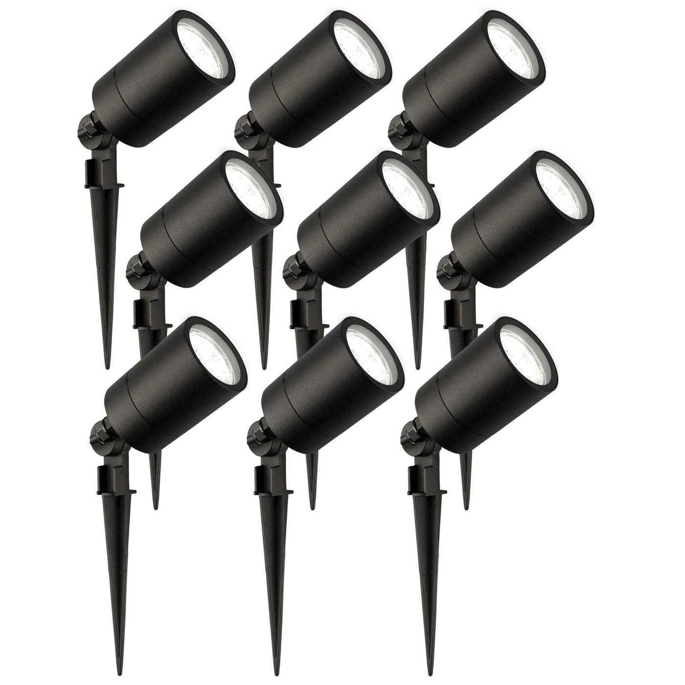 9x Zewnętrzny Reflektor Ogrodowy LED - Czarny - IP65 - 5W - 6500K - Kabel zasilający 2 metry