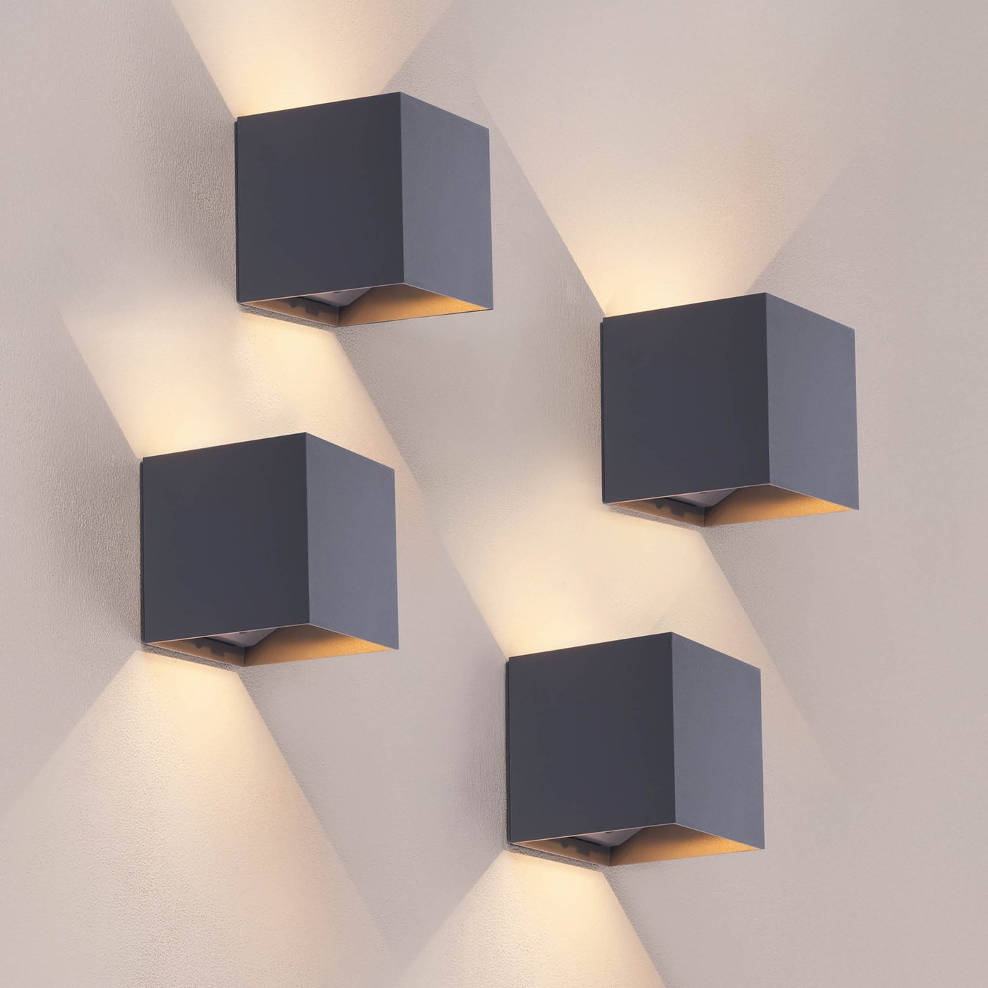 4x USB Oplaadbare Wandlamp Antraciet - Draadloos - 4400 mAh Accu - Geschikt voor Binnen & Buiten - LUX Sensor