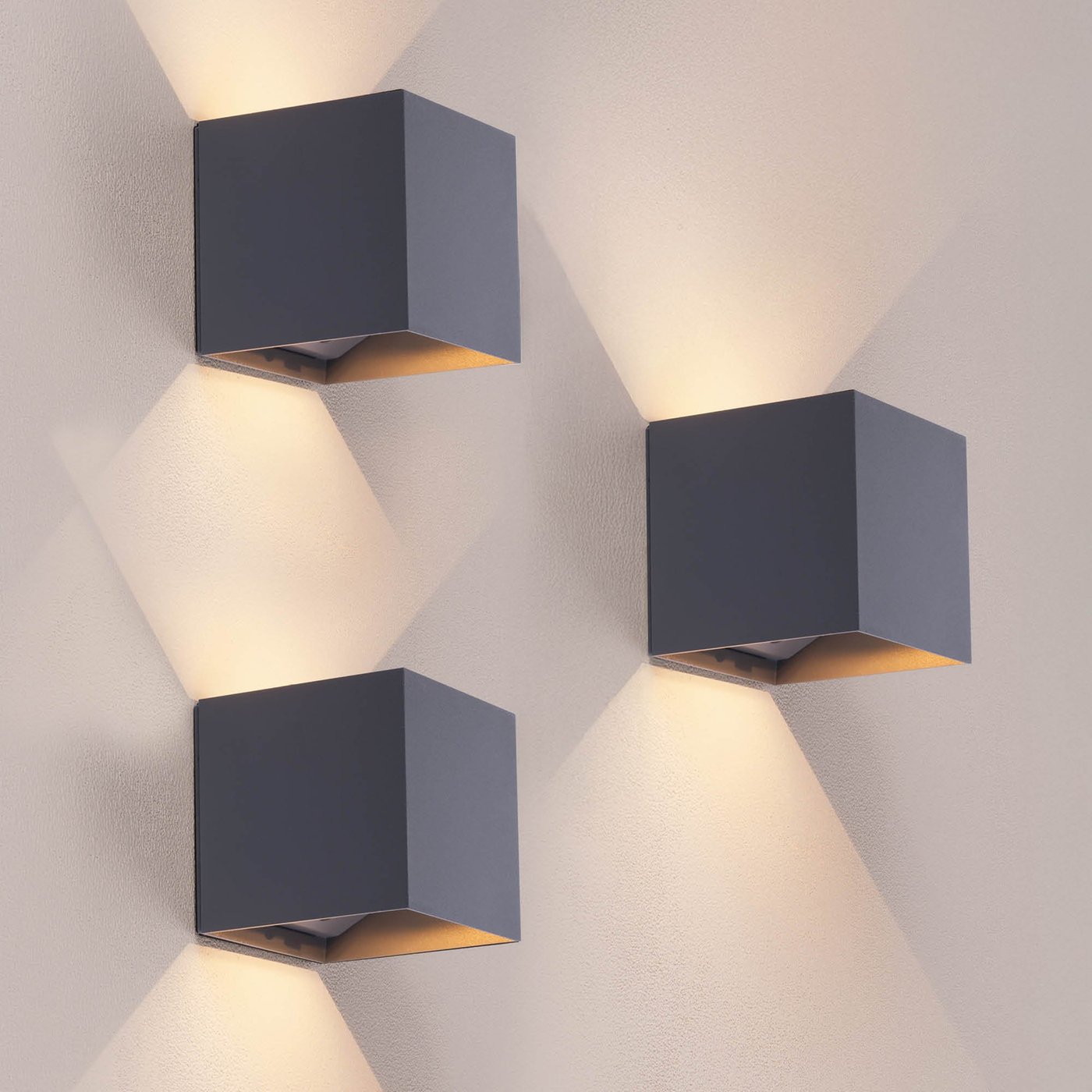 3x USB Oplaadbare Wandlamp Antraciet - Draadloos - 4400 mAh Accu - Geschikt voor Binnen & Buiten - LUX Sensor