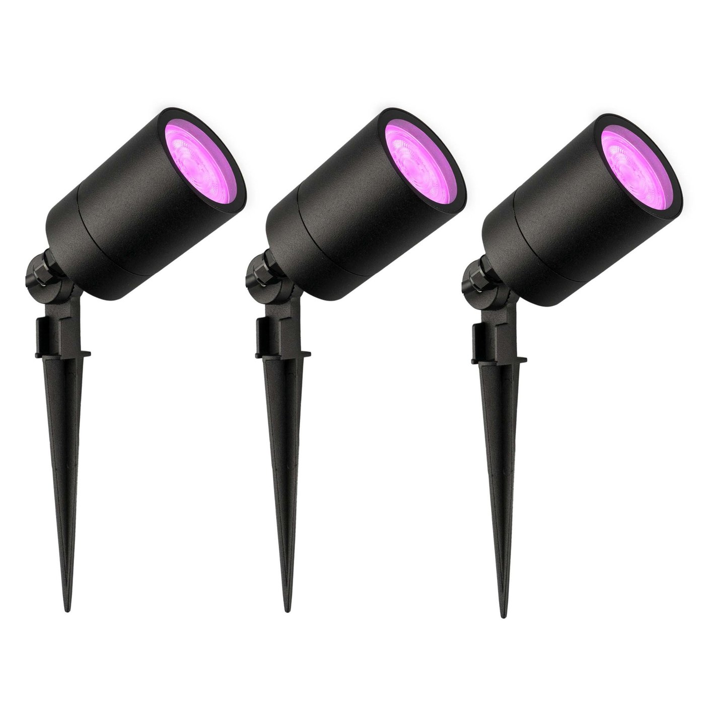 3x Zewnętrzny Reflektor Ogrodowy LED -  Czarny - IP65 - 5W - RGBWW - Kabel zasilający 1 metr