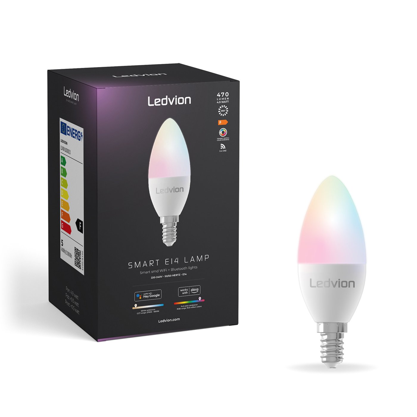 Inteligentna Żarówka RGB+CCT LED E14 - WiFi - Ściemnialna - 8W