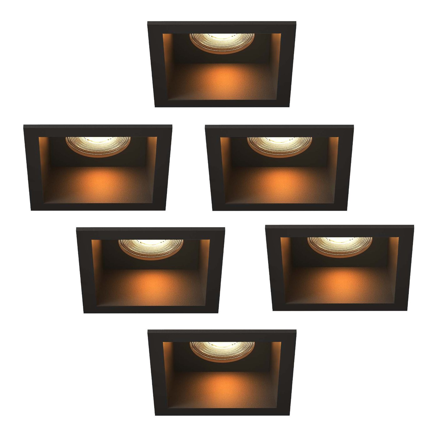 LED Einbaustrahler Dimmbar - Schwarz - Quadrat - 3W - 2700K - 345 Lumen - 85x85mm - 6 pack