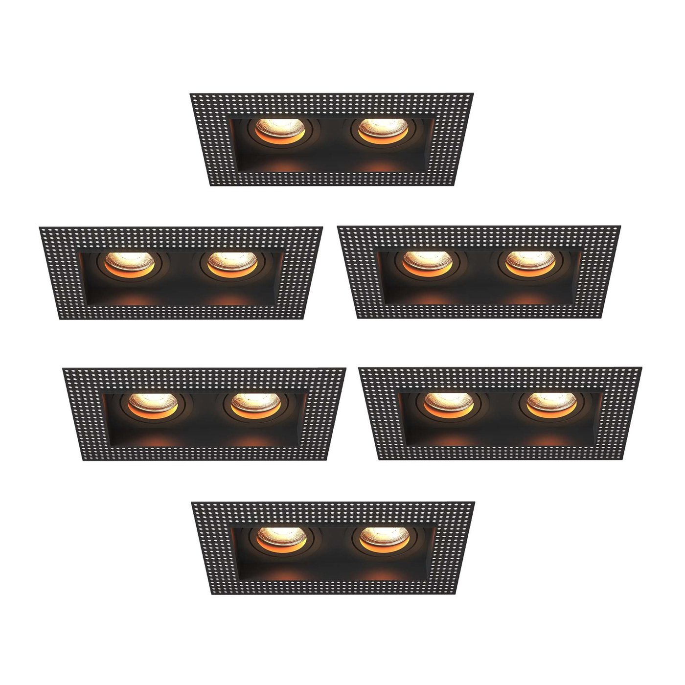 6x Spot Encastrable LED - Dimmable - Sans bordure - Noir - Duo - 3W - 2700K - 345 Lumens - 130x130 mm