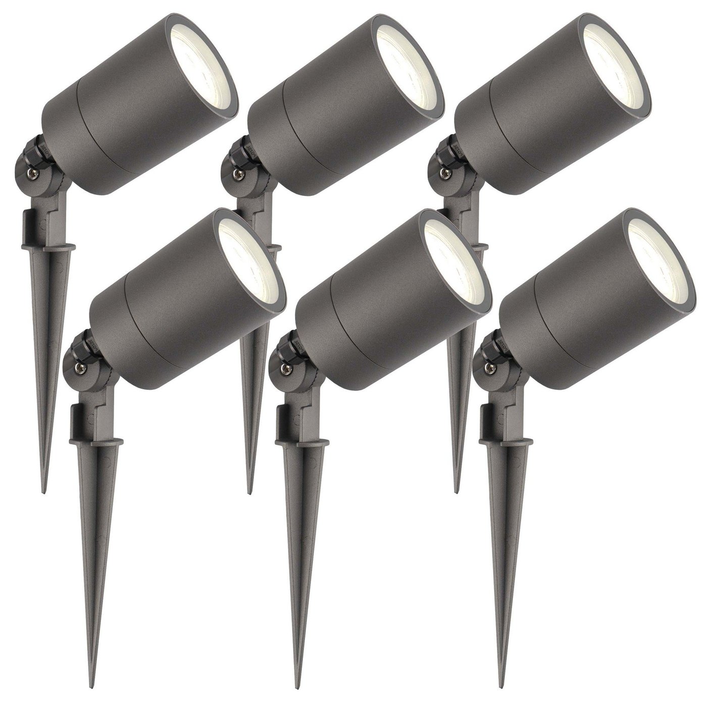 Set de 6 Focos de jardín LED con Pincho - 3W - Aluminio - Antracita - 4000K - IP65 - Cable de 2 metros con enchufe