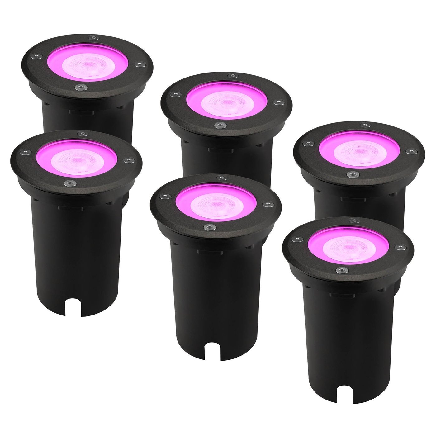 6x Smart LED Bodeneinbaustrahler Rund - IP67 - 4.9W - RGB+CCT - 1m Kabel - Schwarz