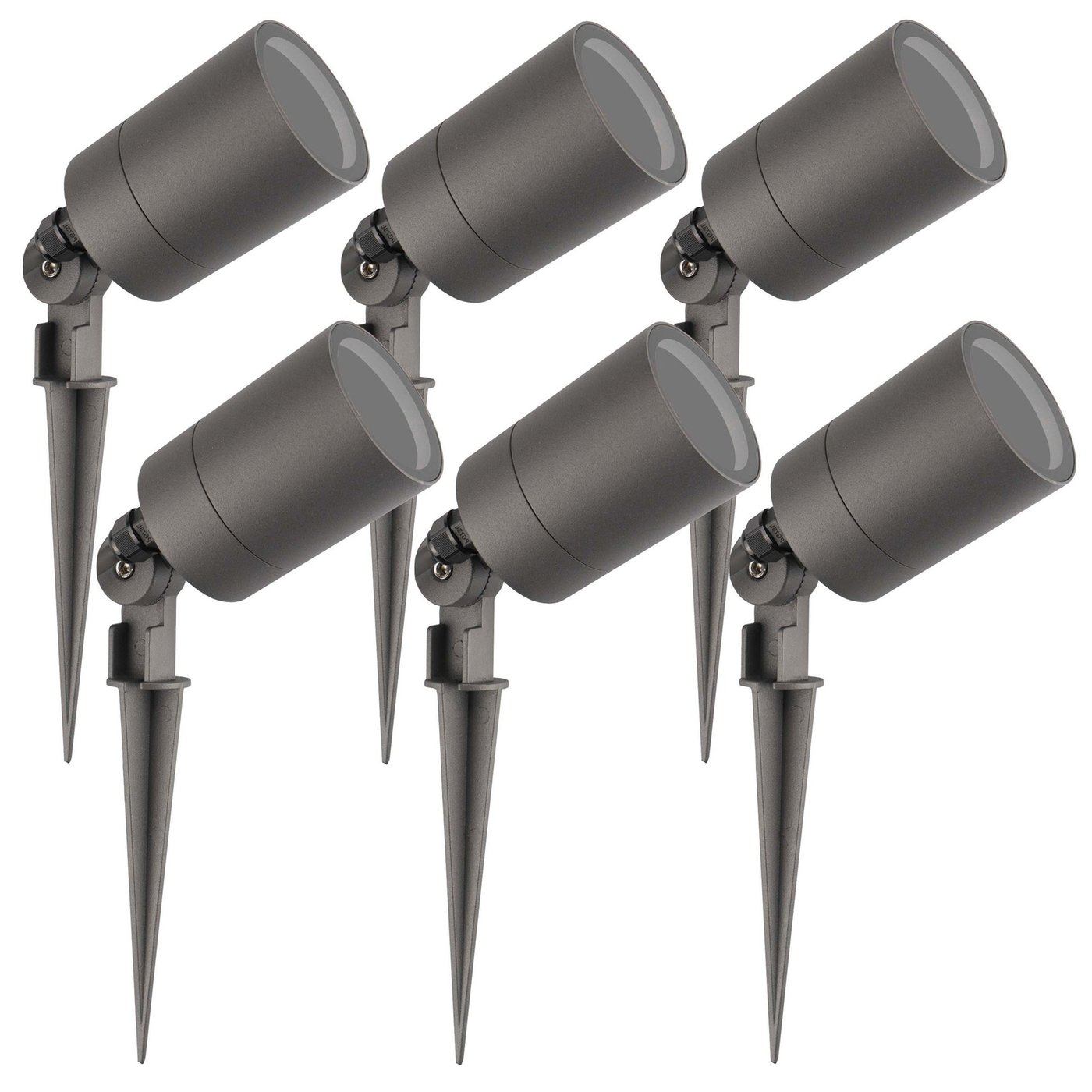 6x Zewnętrzny Reflektor Ogrodowy LED - Antracyt - IP65 - Gniazdo GU10 - Kabel zasilający 2 metry