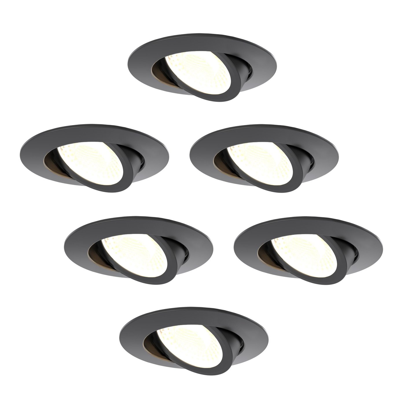 6x LED Einbaustrahler dimmbar - Dim to Warm - CCT (Lichtfarbe einstellbar) - 5W/7W - IP65 - Schwarz - Schwenkbar - Aluminium - 5 Jahre Garantie