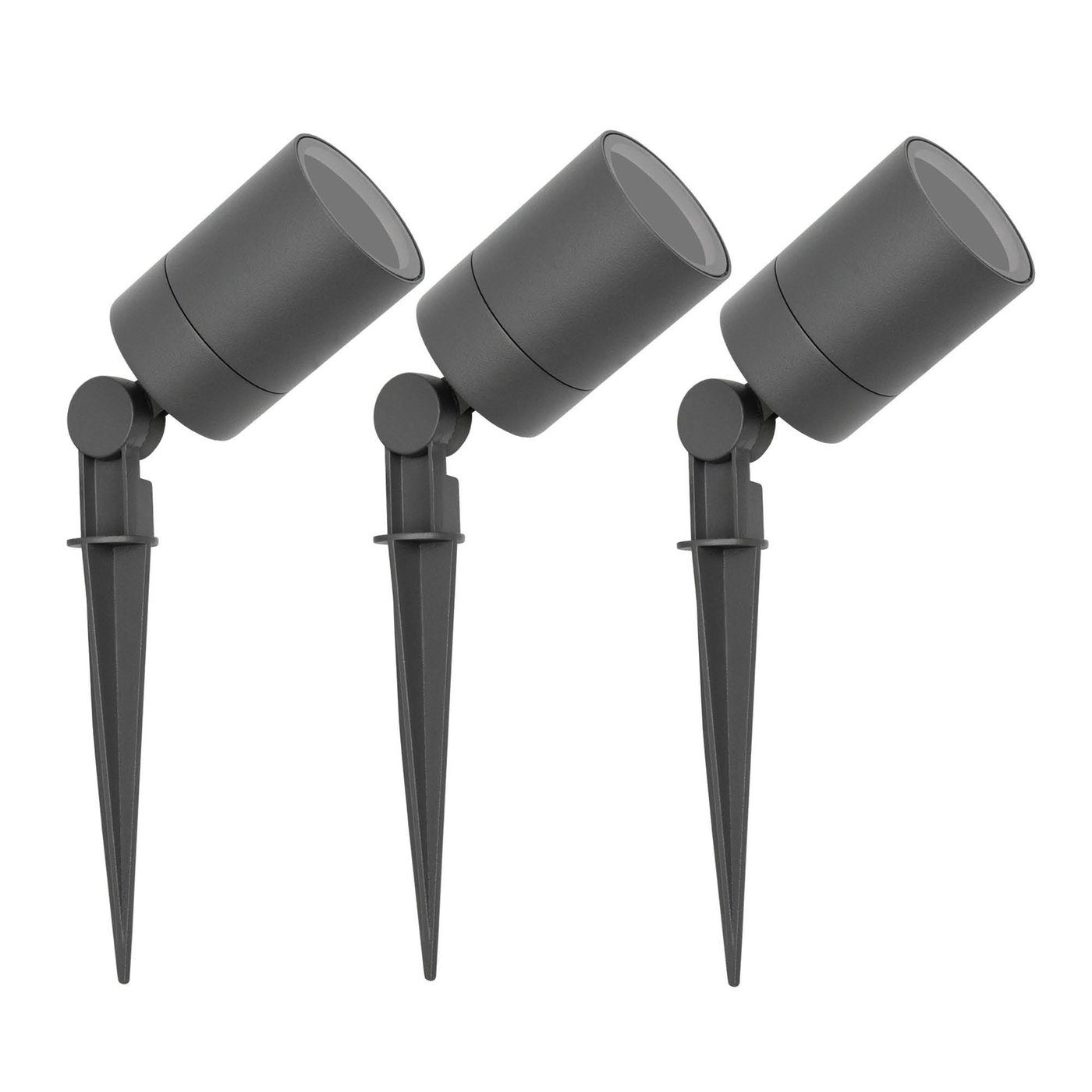 3x Reflektor Ogrodowy LED z Kolcem - Antracyt - IP65 - Gniazdo GU10 - Kabel zasilający 1 metr