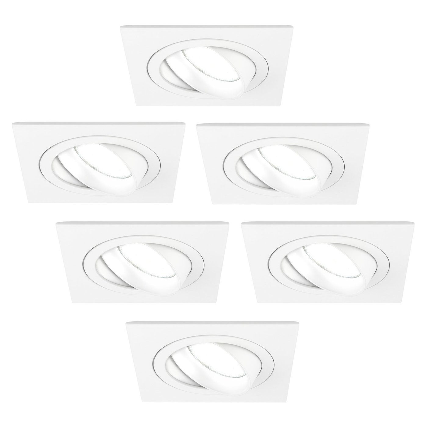 6x Lampy Wpuszczane w Sufit - Białe  - Seville - ściemniane - 5W - 6500K - ø92mm - Kwadratowy