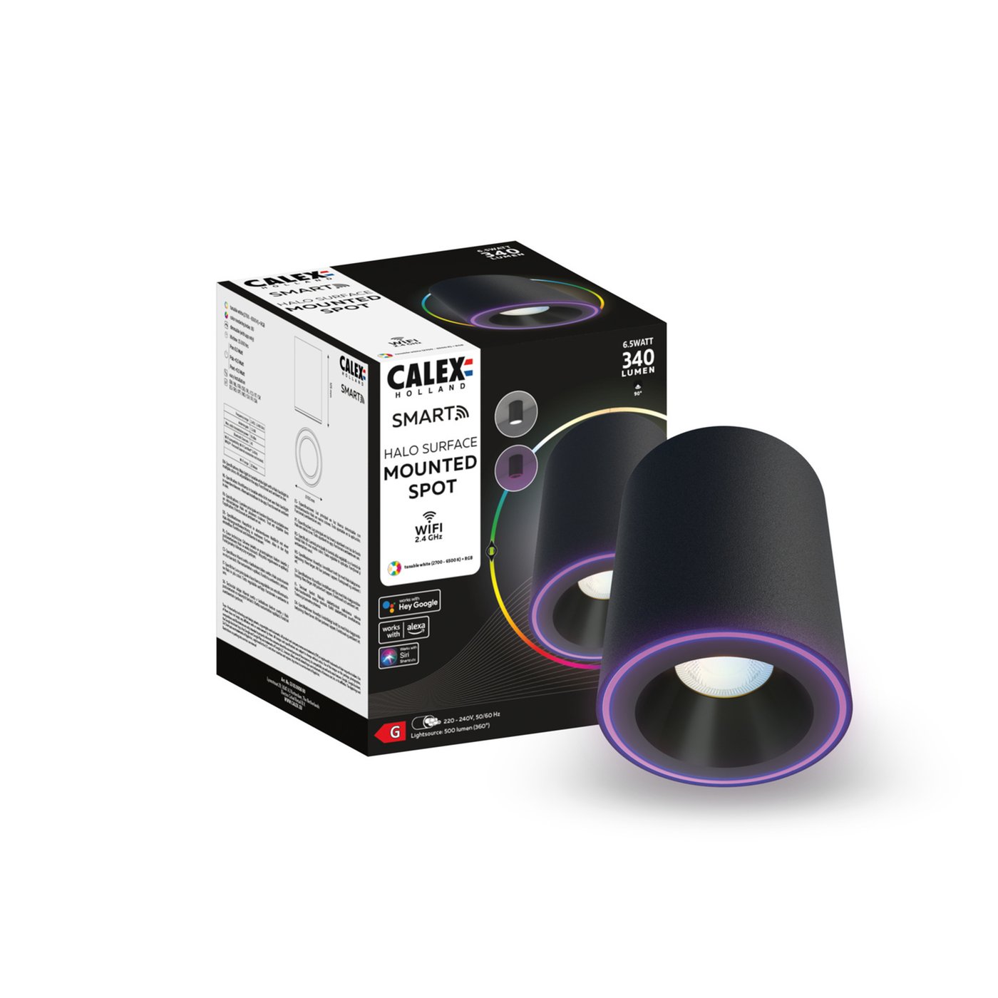Inteligentna Oprawa Natynkowa LED Calex - Czarny - 6,5W - RGB+CCT - Ø100mm - Halo