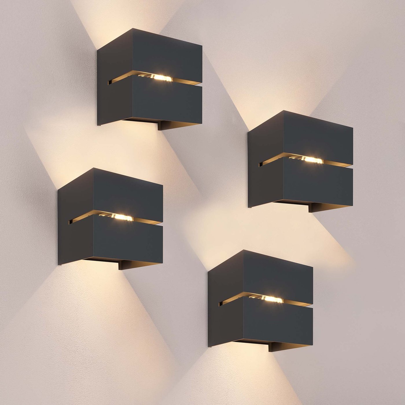 4x LED Wandleuchte - 3W - 3000K - Schwarz - IP54 - Beidseitig - Für den Innen- und Außenbereich geeignet
