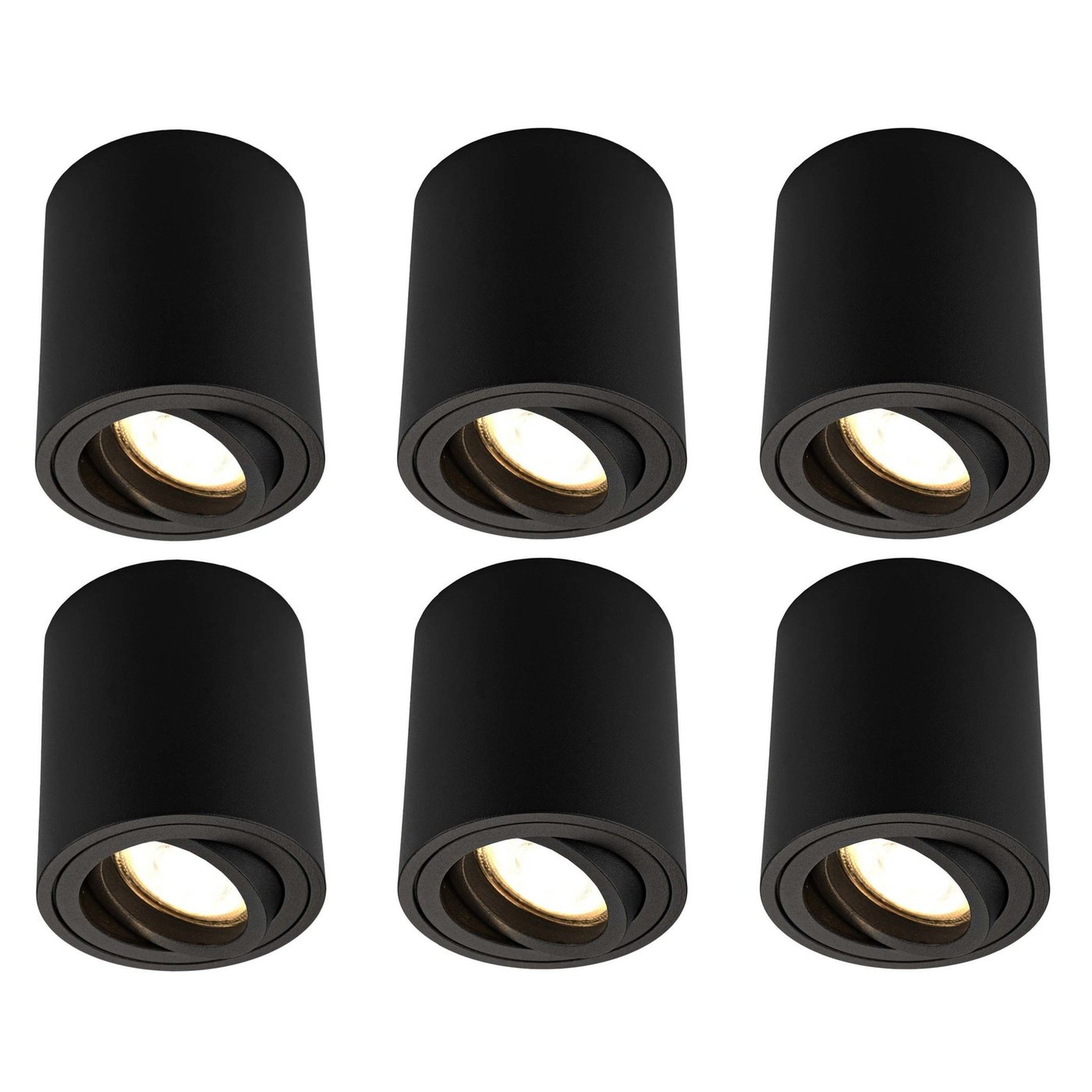 6x Dimmbare LED Aufbaustrahler - ø80mm - Rund - Schwarz - 3W - 2700K - Kippbar - IP20