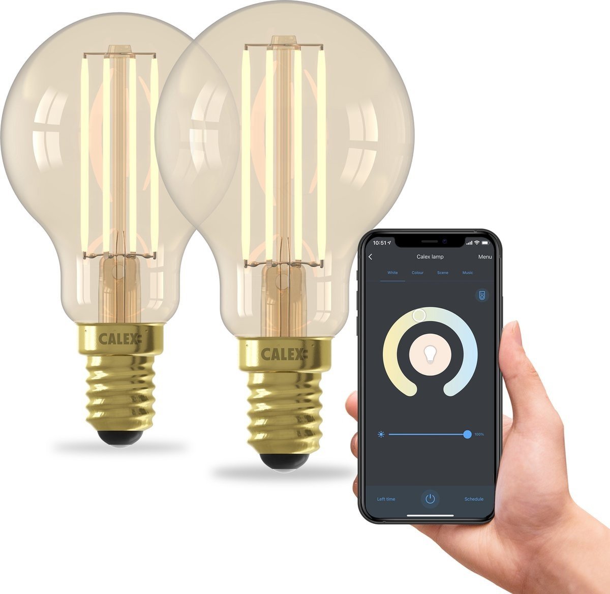 2x Żarówka LED Calex Smart - Złota - Możliwość ściemniania - E14 - 7W - 1800K-3000K