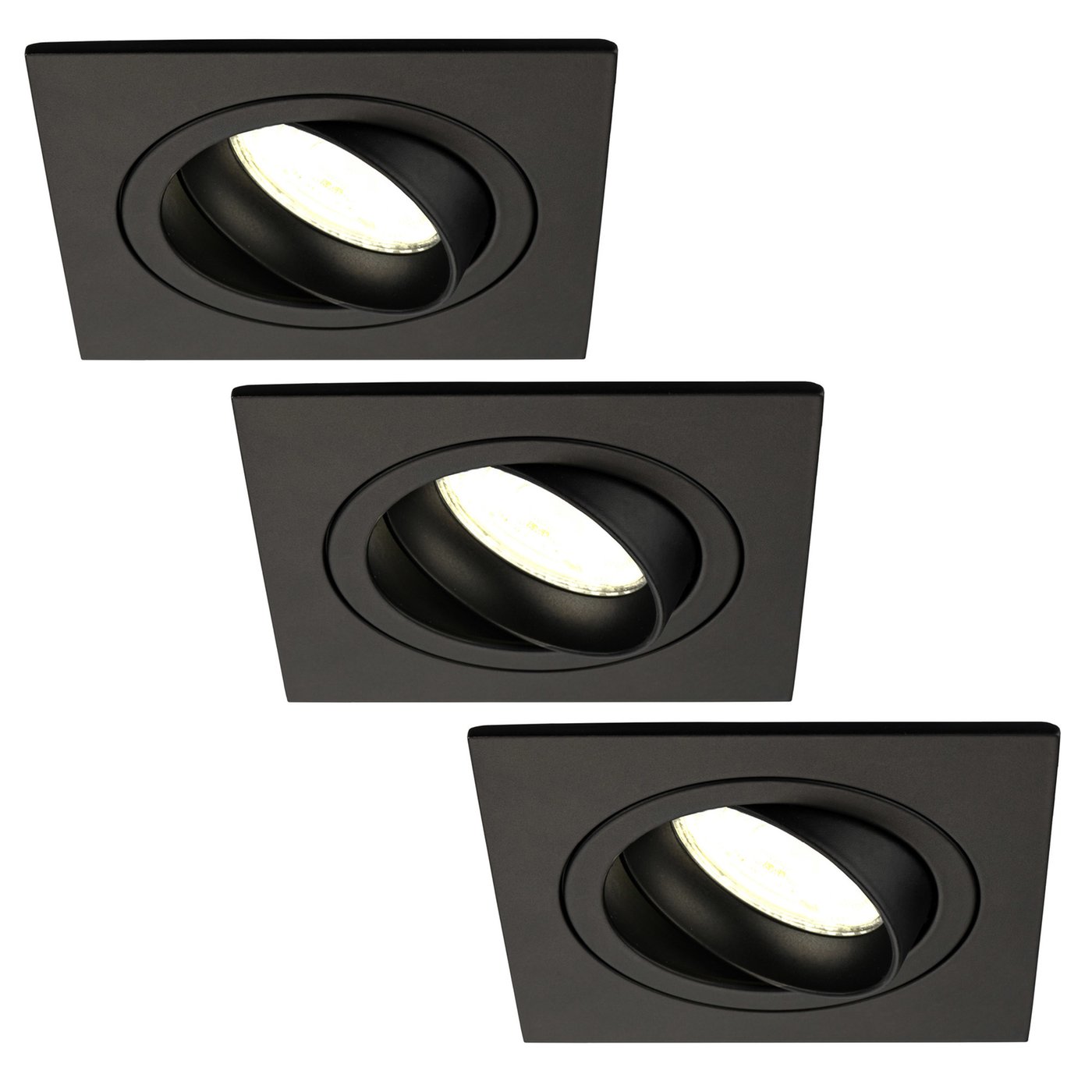 3x Lampy Wpuszczane w Sufit - Czarny  - Seville - ściemniane - 3W - 4000K - ø92mm - Kwadratowy
